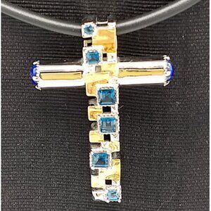 Blue Topaz & Lapis Lazuli Cross Necklace: Michael Valitutti